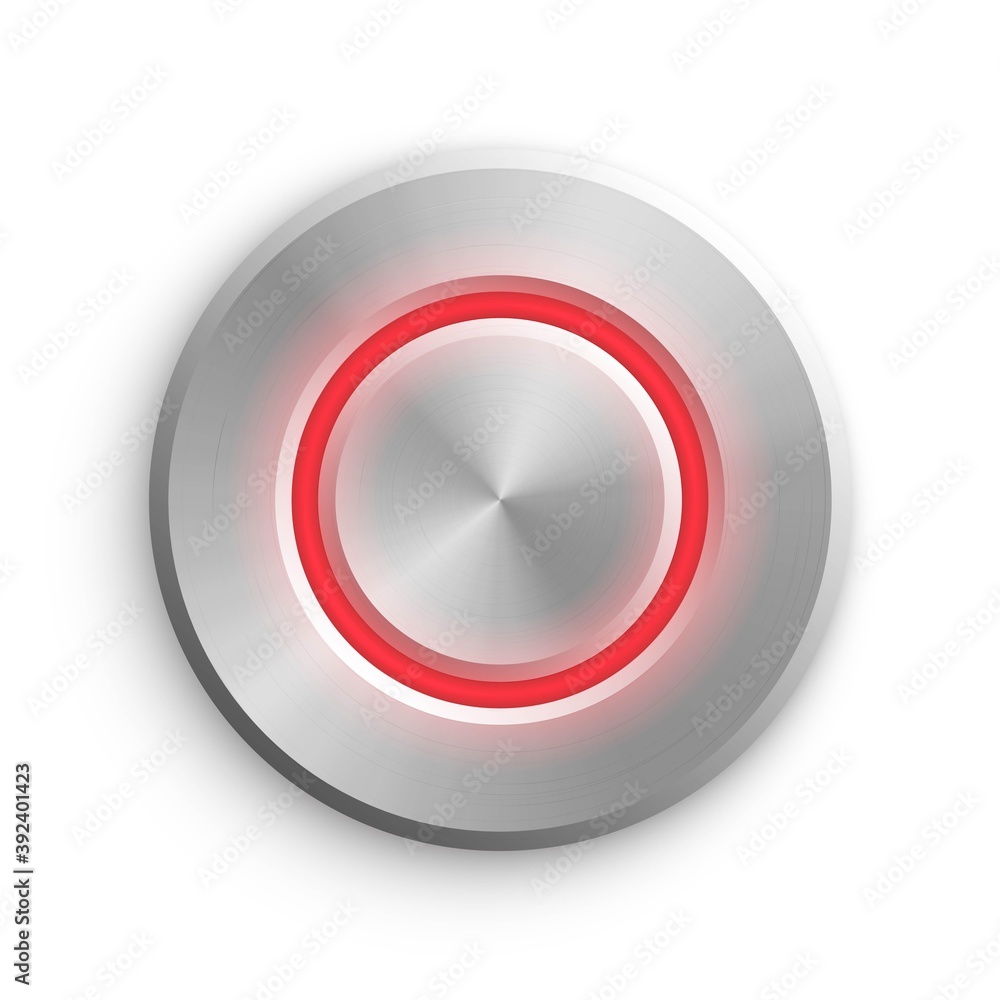 Poster chrome circle button. metal silver round 3d icon vector illustration. shiny circular realistic objec