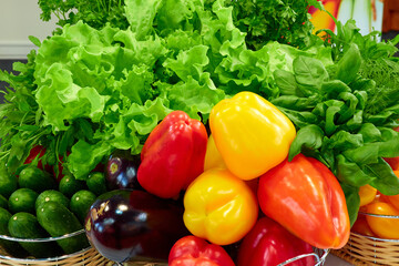 Various Vegetables and greens. Salad products.