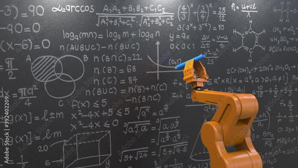 Poster 3d rendering robot learning or machine learning on blackboard 4k footage