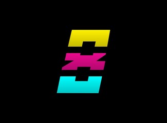 Obraz premium 8 number vector desing, Cmyk color font logo, . Dynamic split blue, pink, yellow color on black background. For social media,design elements, creative poster, web template etc.
