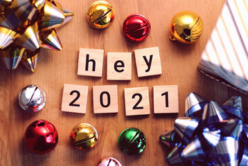 Happy new year 2021 with colorful decoration.