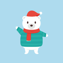 Bear character design. Bear wearing a Santa hat.