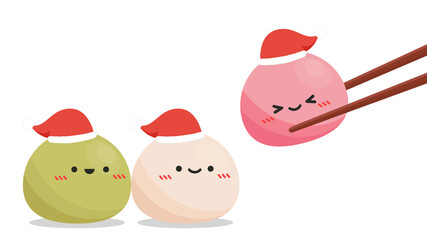 Mochi character design. free space for text. Mochi vector. Santa hat vector.