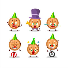 Cartoon character of compass cookies with various circus shows