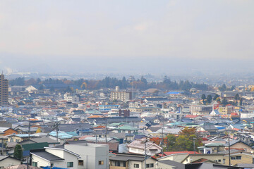Obraz premium 飯盛山からの鶴ヶ城（福島県・会津若松市）