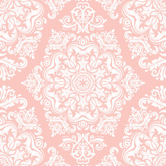 Seamless geometric pattern. Modern ornament with stars. Geometric abstract pink and white pattern