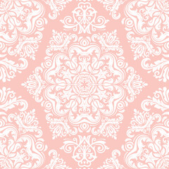 Seamless geometric pattern. Modern ornament with stars. Geometric abstract pink and white pattern