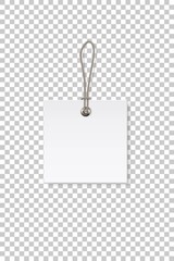 Blank white square paper price tag isolated on transparent background