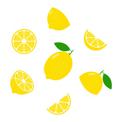 Lemon fresh slices icon set. Healthy food group concept. Citrus vitamin c vector illustration isolated on white background.