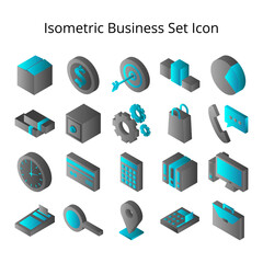 Business Icon Set with Isometric style for ui ux website and mobile app design