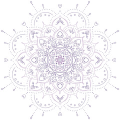 mandala hand drawn cute line flower and heart 
purple pastel color