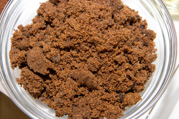 A close up of brown sugar in a bowl