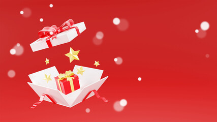 3d rendering of white gift box bomb  with christmas decorations.