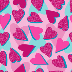 Beautiful Vector illustration. Seamless pattern with pink glitter hearts.