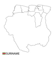 Suriname map, black and white detailed outline regions of the country.