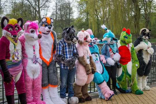 Volkspark Friedrichshain, Berlin, Germany - april 14, 2018: european furry meeting in Berlin