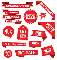 Price tags collection ribbon sale banners isolated on white background