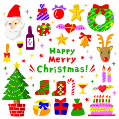 ゆるくて可愛いクリスマスモチーフのベクターイラスト素材