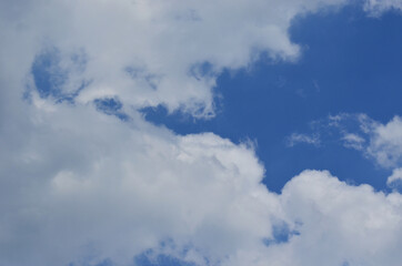 Beautiful summer blue sky with white fluffy clouds.