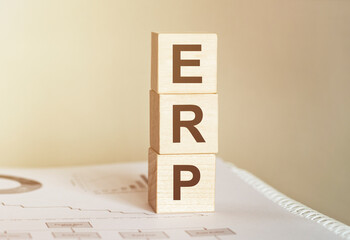 Word ERP made with wood building blocks