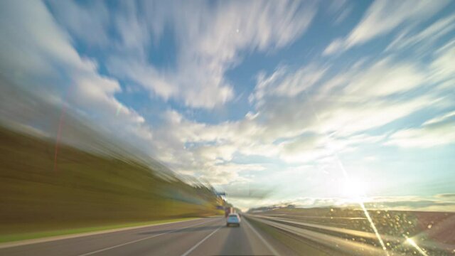 Morning sunny hyperlapse fast motion on highway
