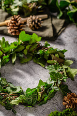Christmas wreaths of cones and leaves