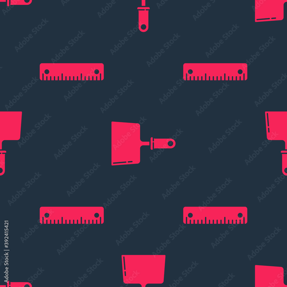 Poster set ruler and putty knife on seamless pattern. vector.