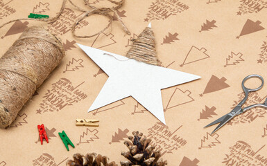 handmade items for christmas tree star on a background with the inscription merry christmas