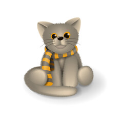 Isolated grey cat with a scarf on a white background