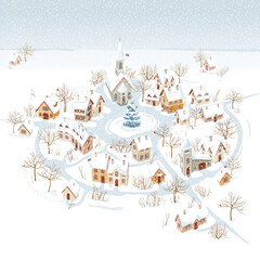 Small winter town vector for Christmas cards