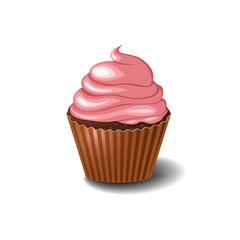 Isolated pink cupcake on a white background.