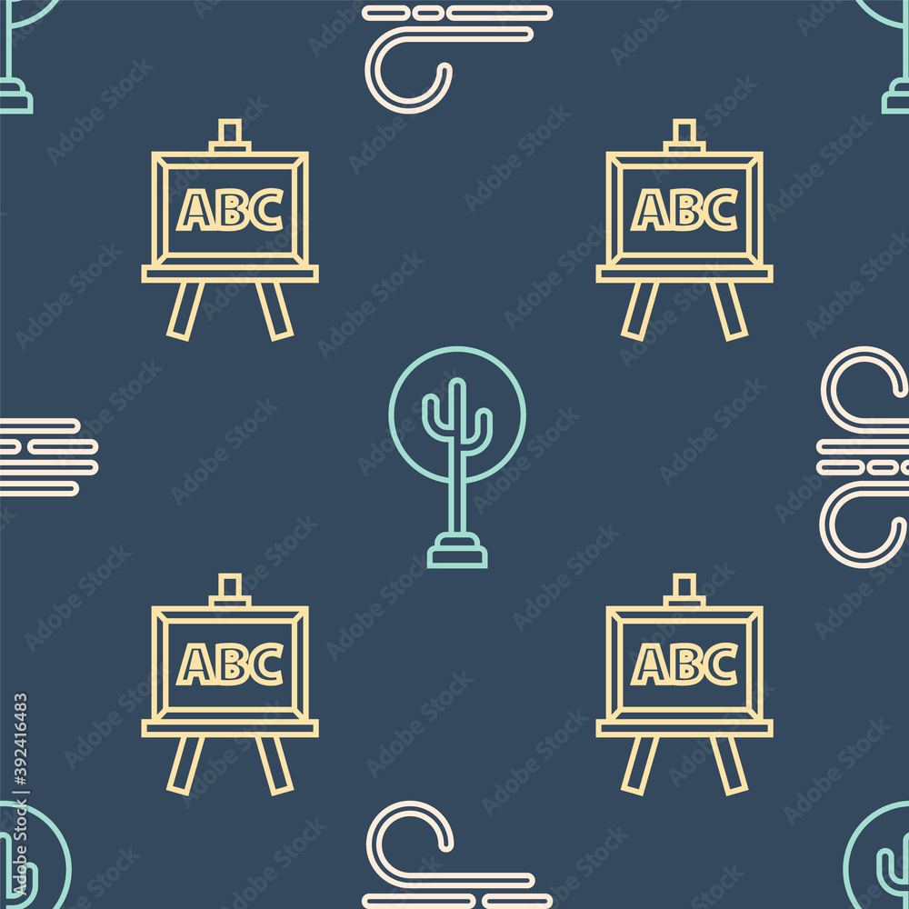 Poster set line wind, chalkboard and tree on seamless pattern. vector.