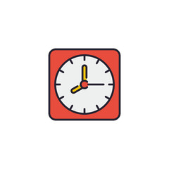 Clock icon, color, line, outline vector sign, linear style pictogram isolated on white. Symbol, logo illustration. Editable stroke. Pixel perfect