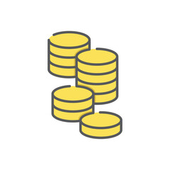 Coins icon, color, line, outline vector sign, linear style pictogram isolated on white. Symbol, logo illustration. Editable stroke. Pixel perfect