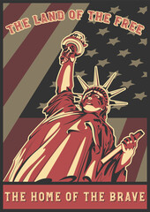 Statue of Liberty, USA Banner Background, National Patriotic Poster
