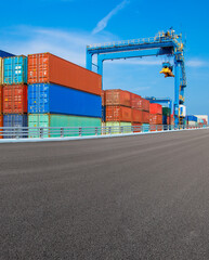 Containers on the wharf. International shipping logistics.