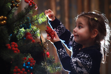 Merry and bright christmas. Lovely baby enjoy christmas. Santa girl little child celebrate christmas at home.