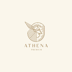Goddess greek athena line art logo icon design template. Elegant, luxury, premium vector - obrazy, fototapety, plakaty