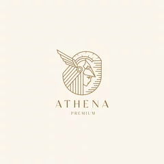 Fotobehang Goddess greek athena line art logo icon design template. Elegant, luxury, premium vector © SachyStd