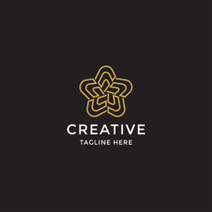 Abstract star labyrinth line art logo icon design template. Gold, Elegant, Luxury, premium vector