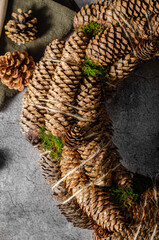 Christmas wreaths of cones and leaves