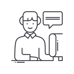 Call center idea icon, linear isolated illustration, thin line vector, web design sign, outline concept symbol with editable stroke on white background.
