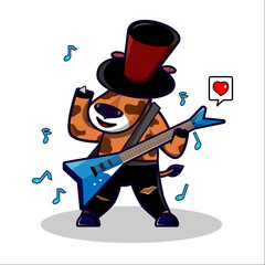 Cute cow with hat and playing guitar. Premium vector