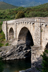 Fototapeta na wymiar Genoese tbridge of Altiani and Tavignano river in Corsica island