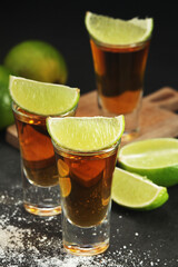 Shots with tequila with salt and lime