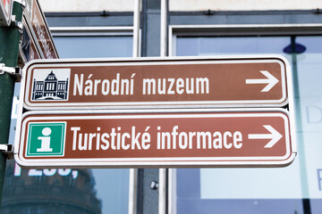 Tourist signs Prague Centrum EU