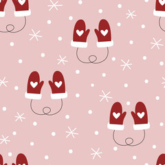 Cute Gloves and Snowflakes Seamless Pattern