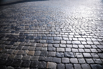 Cement brick squared stone floor background. Concrete paving slabs. Paving slabs