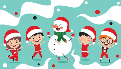 Obraz na płótnie Canvas Christmas Greeting With Cartoon Characters