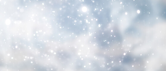blue snowfall bokeh background, abstract snowflake background on blurred abstract blue